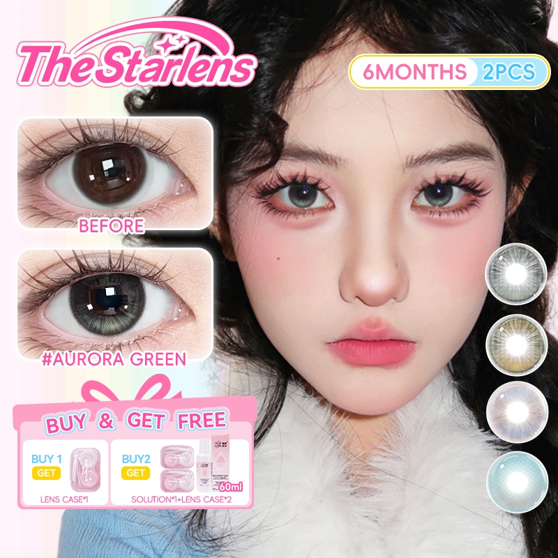 Kính áp tròng Starlens, 1 cặp 6 tháng, màu xanh lá, lens mềm mại cho mắt, DIA 14.2-14.5mm, dùng khi trang điểm, có độ (0-8)