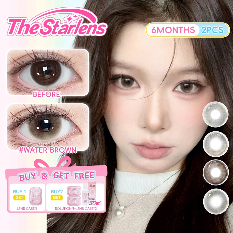 Kính áp tròng The Starlens, 1 cặp 6 tháng, tròng kính màu nâu/xám, DIA 14.2-14.5mm, tròng kính mềm cho mắt to, có độ (0-8)