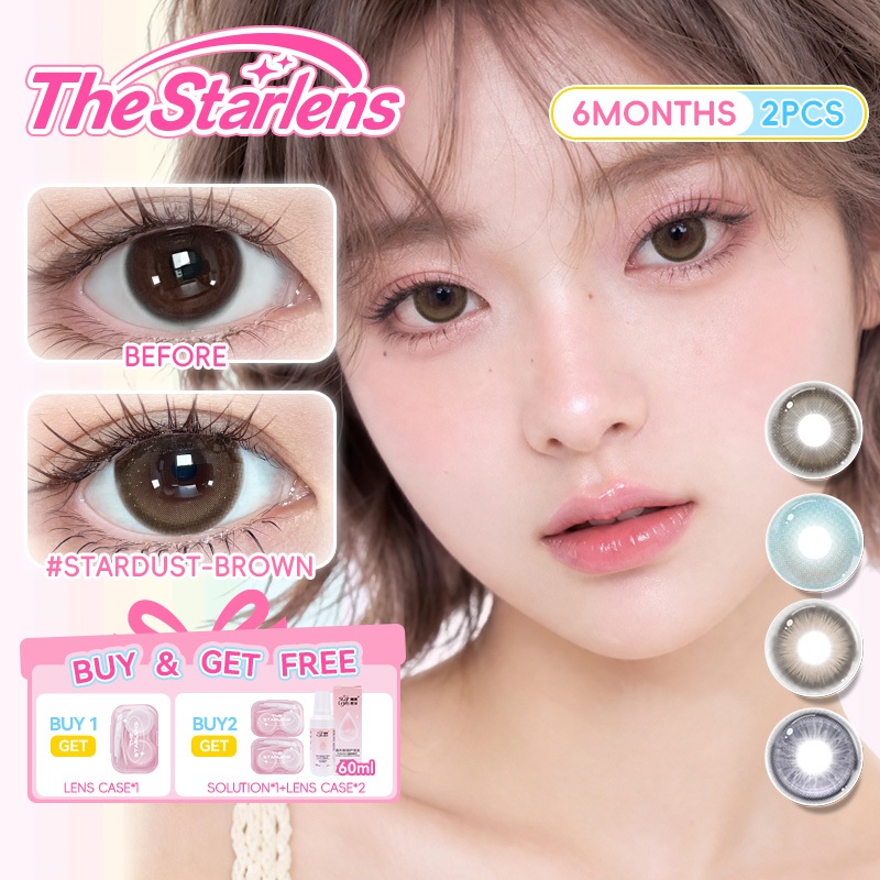 Kính áp tròng Starlens, 2 chiếc 6 tháng, màu nâu/xám lens, DIA 14.2-14.5mm, cho mắt búp bê, tròng kính mềm có độ (0-8)