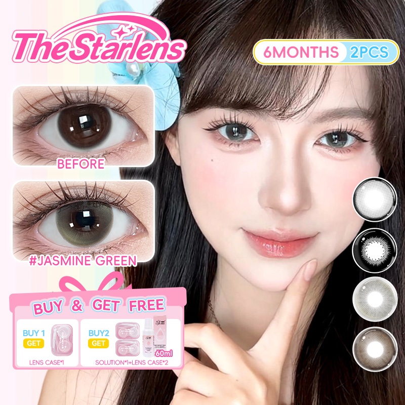 Kính áp tròng Starlens, 2 chiếc 6 tháng, đường kính 14.2-14.5m, lens mềm màu xanh lá cây, tươi trẻ, contact lens 6 tháng có độ (0-8)