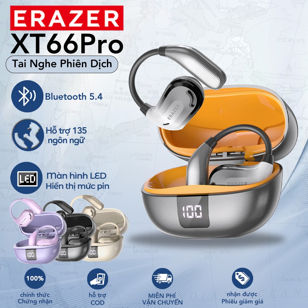 Erazer XT66 Pro Tai Nghe Phiên Dịch  Tai Nghe Bluetooth Không Dây Tai Nghe Thể Thao Ai Translator  Bluetooth 5.4 LED màn  chống nước IPX5