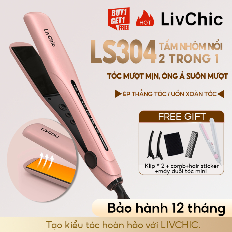 Máy duỗi tóc ép thẳng LIVCHIC LS304 tạo kiểu thẳng xoăn có ion âm đèn hồng ngoại bảo vệ tóc tối đa