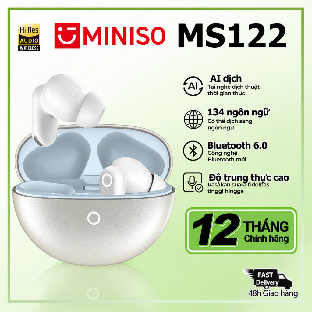 MINISO MS122 Tai Nghe Bluetooth Không Dây Chính Hãng Giảm Tiếng Ốn Siêu Nhẹ Pin 40H Gaming Thể Thao