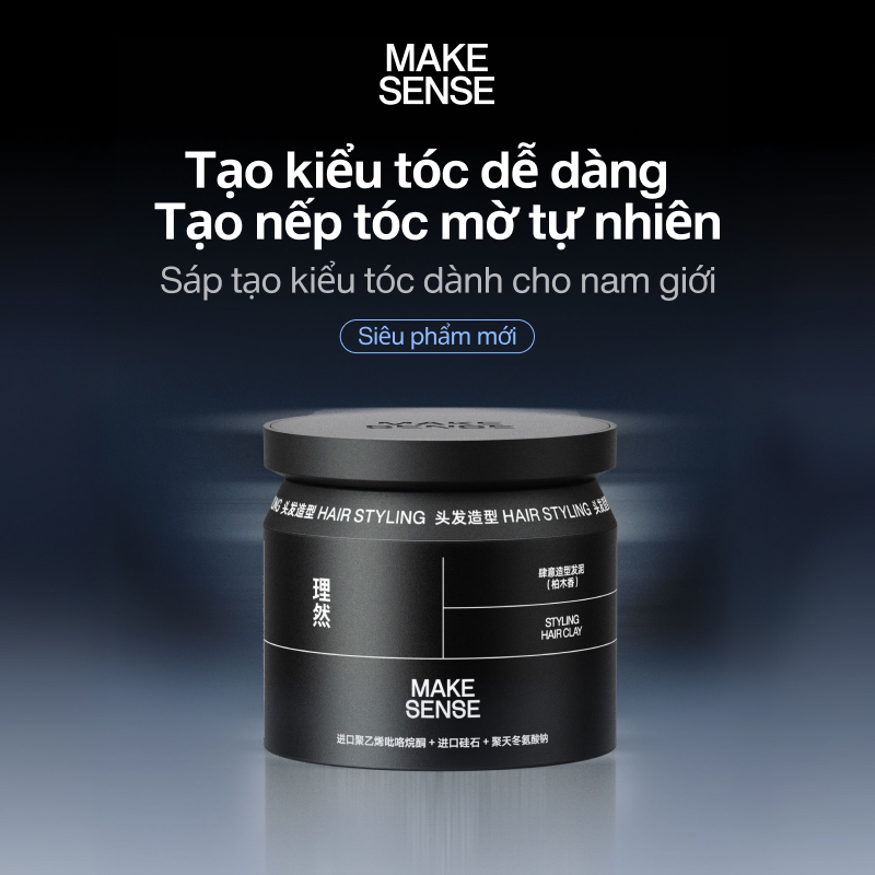 MAKE SENSE Matte Clay 50g – Sáp Vuốt Tóc Nam, Tạo Form & Texture, Hiệu Ứng Matte Tự Nhiên