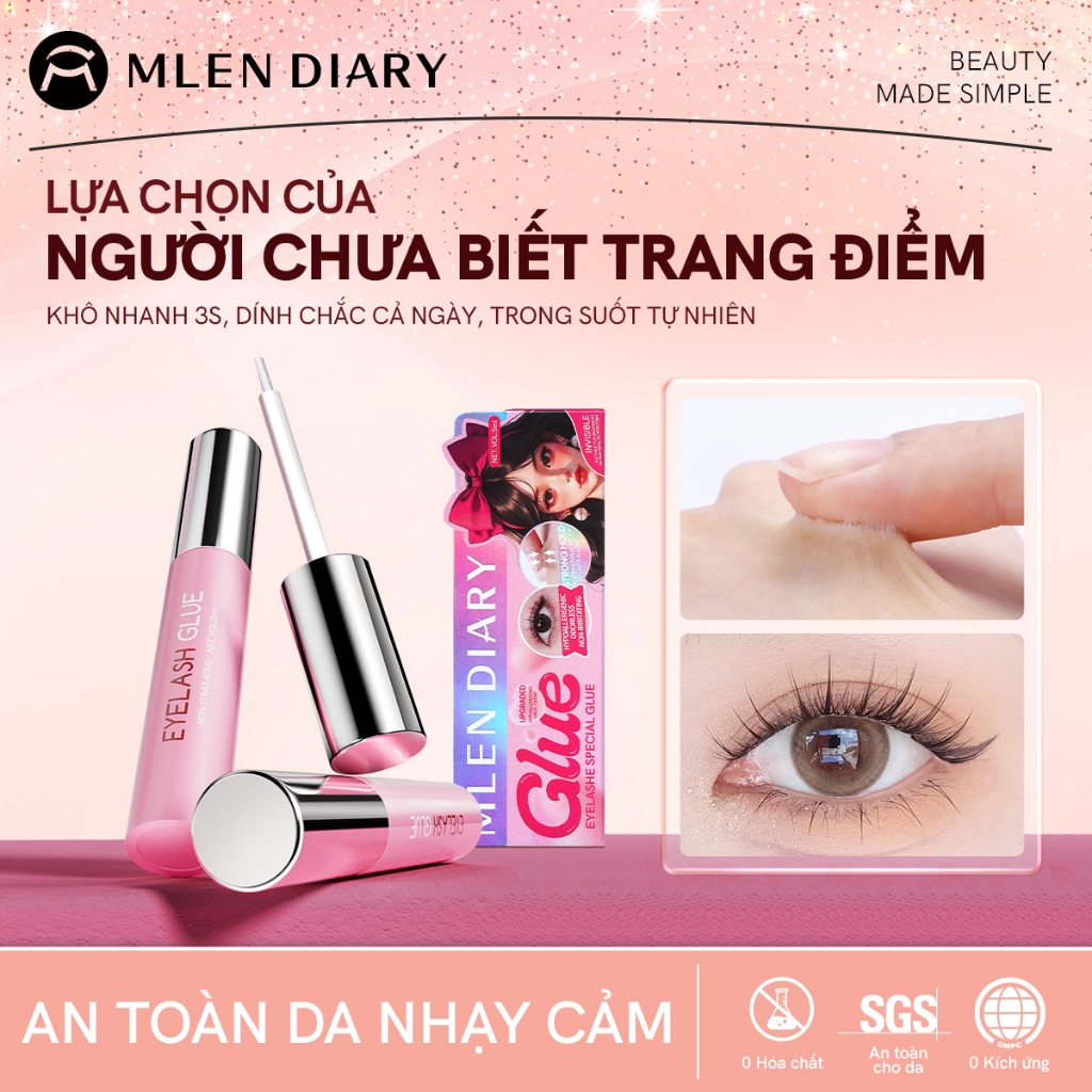 MLEN DIARY Keo Dán Mi Giả 5ml, Công Thức Dịu Nhẹ, Không Mùi, Nhanh Khô, An Toàn Cho Mắt Nhạy Cảm