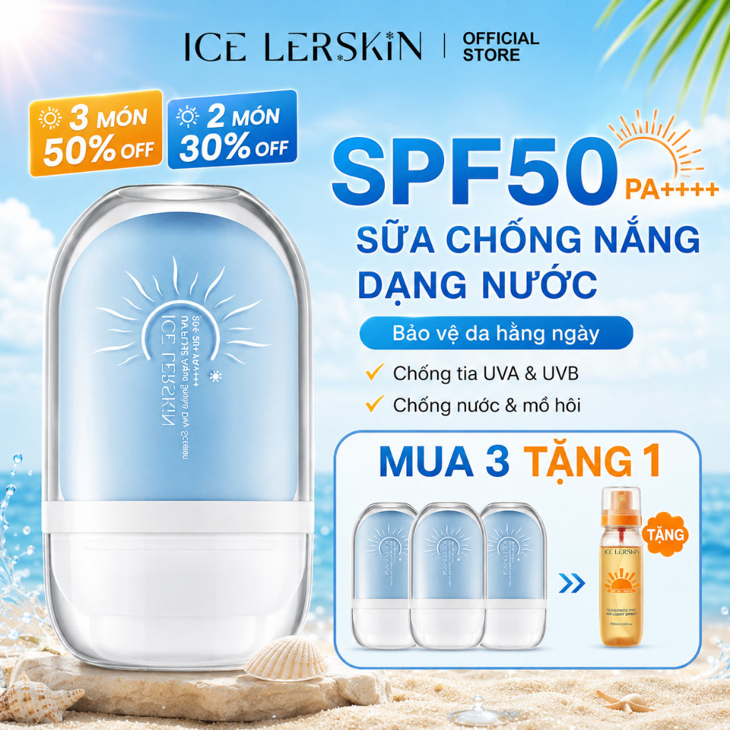 Kem Chống Nắng Màu ICE LERSKIN SPF50+ PA++++ Chống Nước Chống Mồ Hôi Dưỡng Sáng Da / Dùng Cho Mặt & Toàn Thân