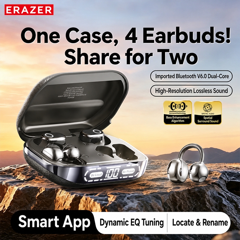 ERAZER EX216 AI Dịch Tai nghe LED Tai nghe kép Cuộc gọi HIFI Tai nghe không dây Bluetooth V6.0 với nhiều chế độ EQ | BigBuy360 - bigbuy360.vn
