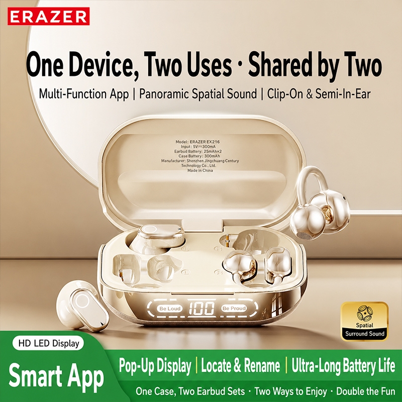 ERAZER EX216 AI Dịch Tai nghe LED Tai nghe kép Cuộc gọi HIFI Tai nghe không dây Bluetooth V6.0 với nhiều chế độ EQ | BigBuy360 - bigbuy360.vn