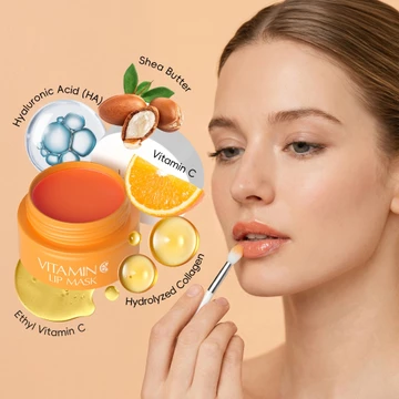 Mặt nạ môi LAIKOU Vitamin C 8g Sửa chữa ban đêm Collagen Hyaluronic Acid Shea Butter Smooth Fine Lines Chăm sóc độ ẩm sâu Son dưỡng môi bóng