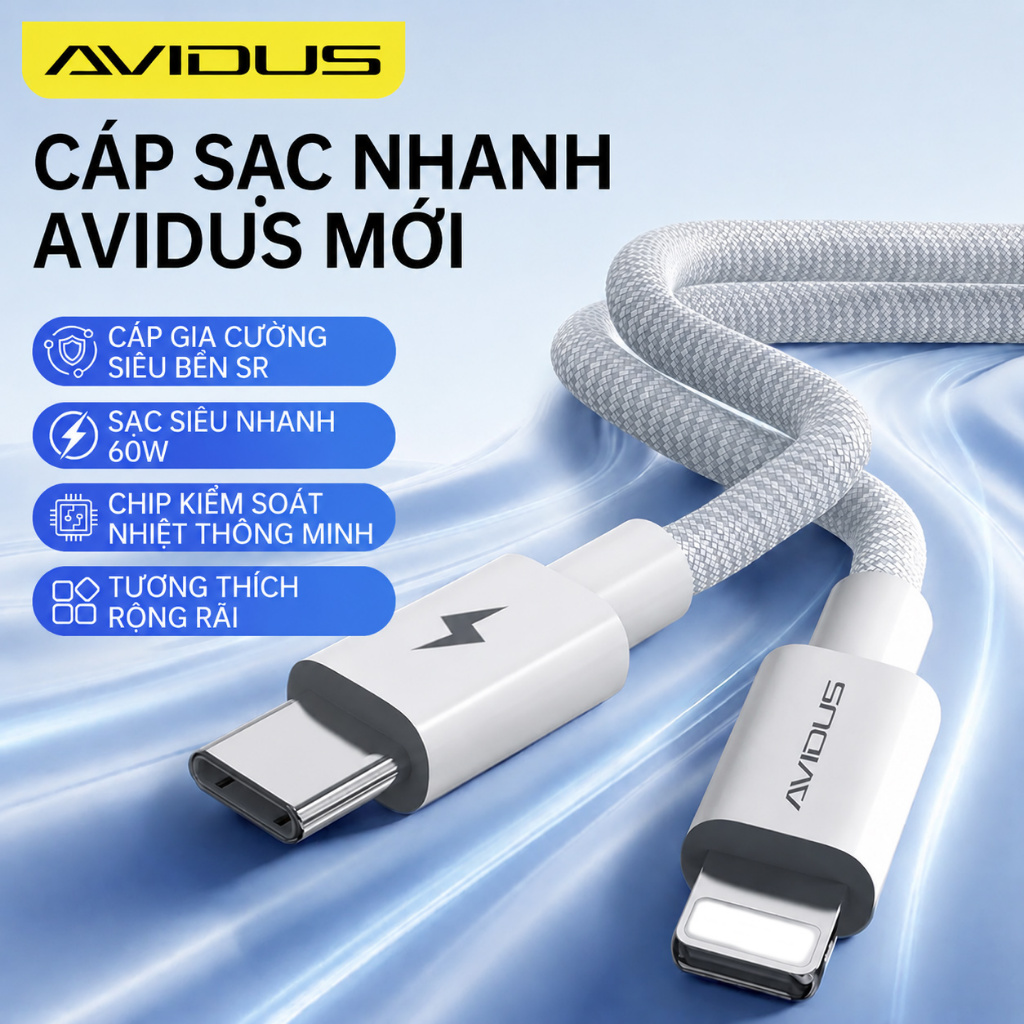 AVIDUS Cáp sạc nhanh C Series 1m 60W C sang C cho Apple Type-C A đến C PD27W 480mbps Cáp dữ liệu C đến L