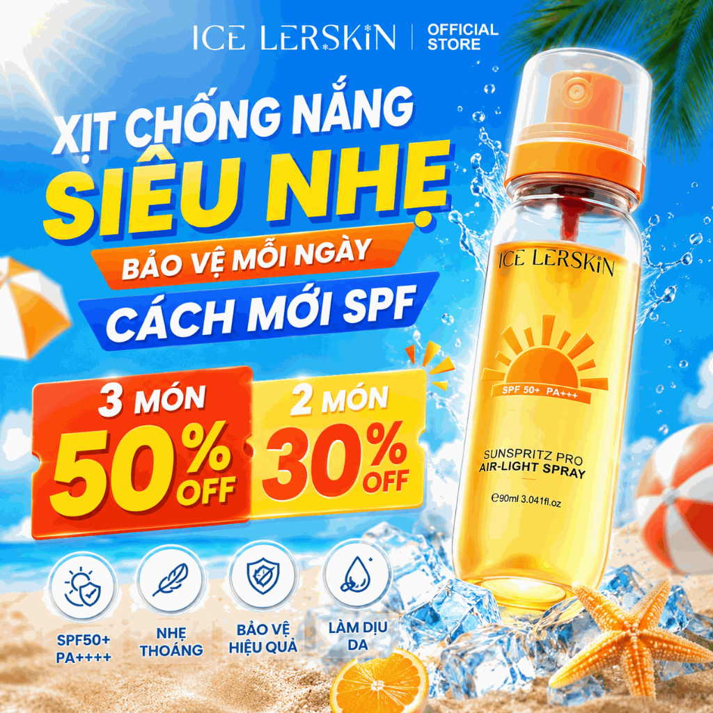 Kem Chống Nắng Dạng Xịt ICE LERSKIN SPF 50+ PA+++ 90ml Dưỡng Ẩm & Nuôi Dưỡng Nhẹ Mỏng & Thoáng Khí Bảo Vệ Cao Khỏi Tia UV Chống Nước Tiện Lợi Có thể thoa lại bất cứ lúc nào Không gây bết dính