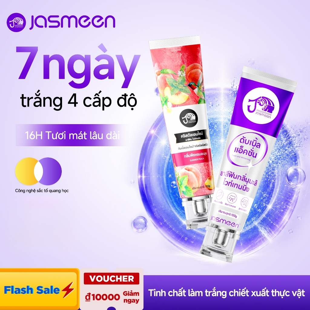 Kem đánh răng JASMEEN 100g màu tím - Công nghệ làm trắng quang học - Hết ố vàng - Sạch mảng bám / cao răng