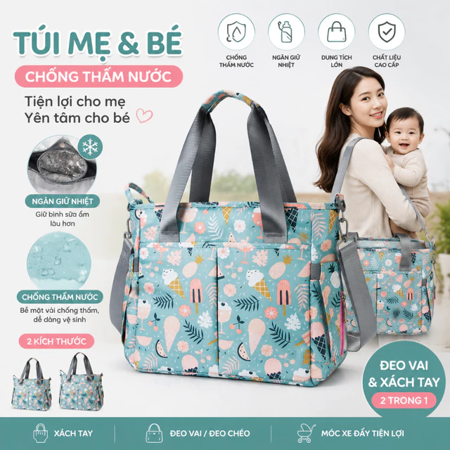 FUNTRAVEL Túi mẹ Túi đựng tã lót đa năng cho mẹ bỉm sữa túi xách túi bỉm sữa