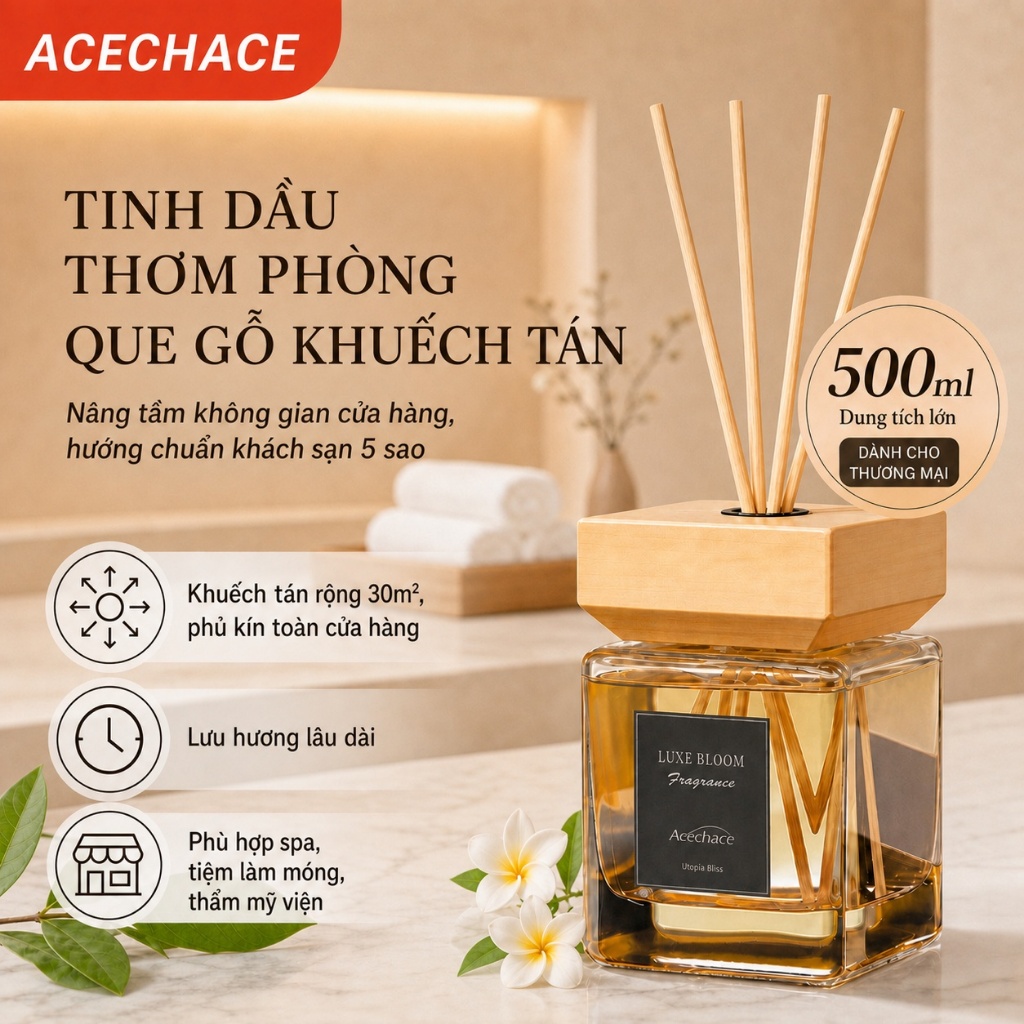 [Hương Khách Sạn Cao Cấp] ACECHACE Tinh Dầu Thơm Phòng 500ml | Khuếch Tán 30m² Dành Cho Spa
