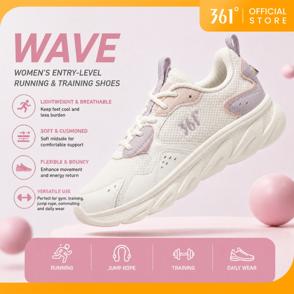 361 Độ Giày Chạy Bộ Nữ WAVE Giày Thể Thao Nữ Mới Nhất Mùa Hè Lưới Lớn Siêu Thoáng Khí Đế Mềm Êm Ái Nhẹ Nhàng Đi Bộ Tập Gym Nhảy Dây Thời Trang 682232212