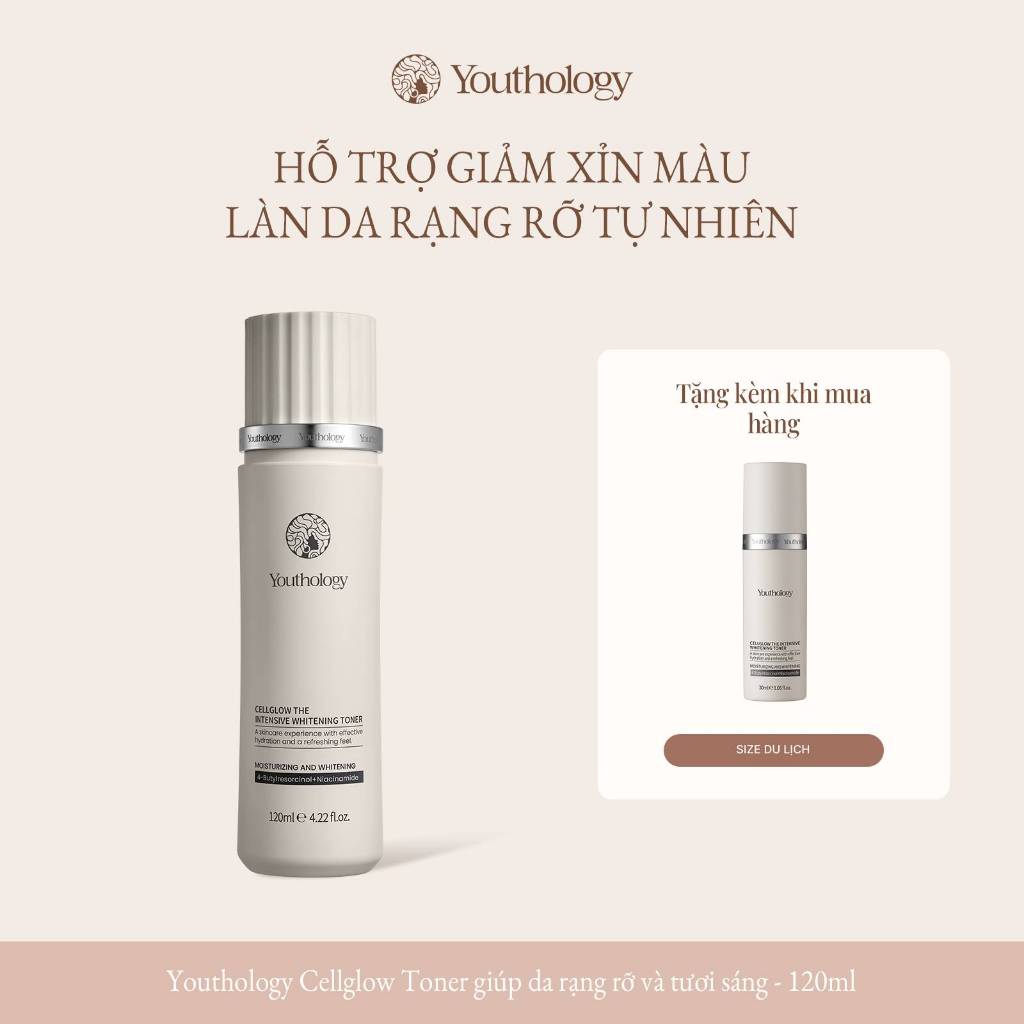 Youthology Cellglow Toner Dưỡng Sáng Da 120ml - Giảm Xỉn Màu, Cấp Ẩm, Làm Đều Màu Da, Rạng Rỡ Tự Nhiên