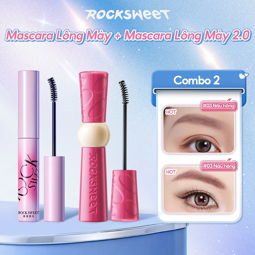Combo 2 ROCKSWEET Mascara lông mày 3,5g + Mascara lông mày 2.0 4.5g – Chống thấm nước, lâu trôi, chống nhòe