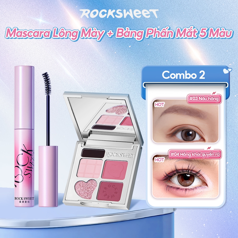 Combo 2 ROCKSWEET Mascara Lông Mày 1.0 3.5g + Bảng Phấn Mắt Và Lông Mày 5 Màu 5g