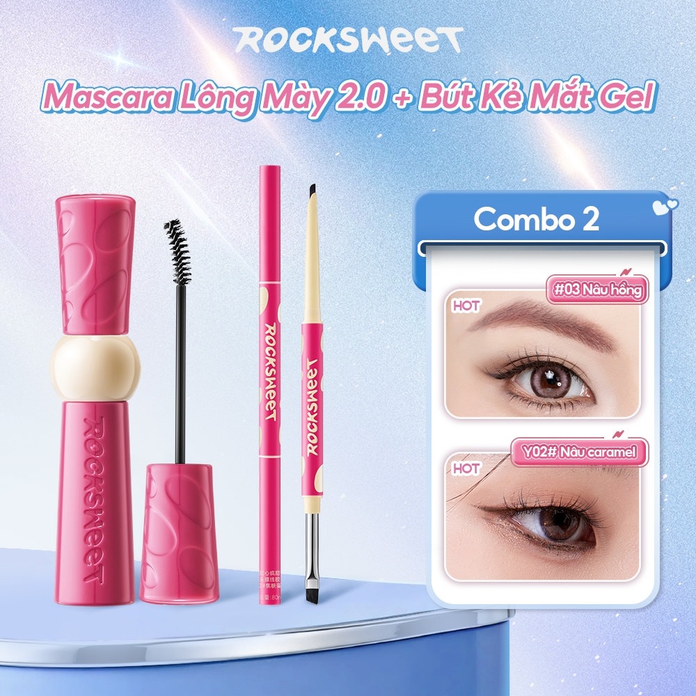 Combo 2 ROCKSWEET Mascara lông mày 2.0 4.5g + Bút chì kẻ mắt Gel hai đầu