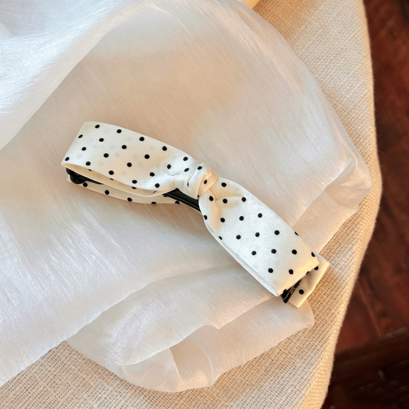 Trắng Retro Chấm Bi Nơ Chuối Kẹp Mới Pháp Nhẹ Nhàng Tóc Phụ Kiện Tóc
