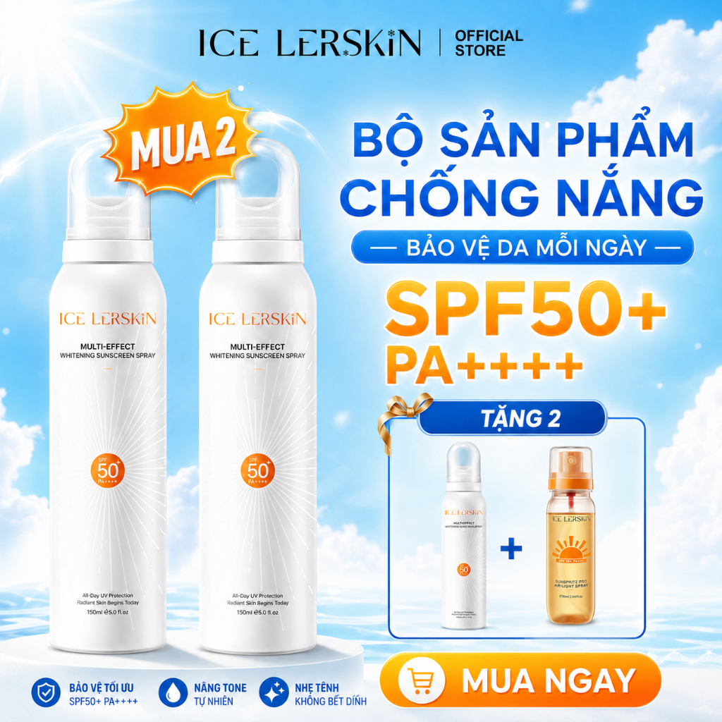 【Mua 2 tặng 2】ICE LERSKIN Xịt Chống Nắng Đa Hiệu 150ML*2 + [Quà Tặng Miễn Phí] Xịt Chống Nắng 150ML và Thanh Lăn Chống Nắng 15g, SPF50+ PA++++, chứa chiết xuất lá hoa nhài và tinh chất vitamin