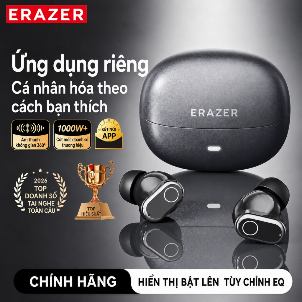 ERAZER EP167 Tai nghe Bluetooth  hỗ trợ dịch thuật AI – Bluetooth 6.0, khử ồn ENC, độ trễ thấp, âm thanh Hi-Fi, kháng nước IPX5 | BigBuy360 - bigbuy360.vn