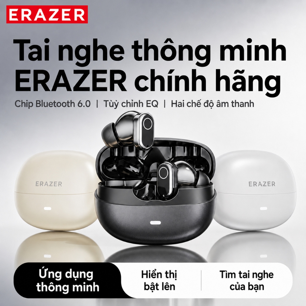 ERAZER EP167 Tai nghe Bluetooth  hỗ trợ dịch thuật AI – Bluetooth 6.0, khử ồn ENC, độ trễ thấp, âm thanh Hi-Fi, kháng nước IPX5 | BigBuy360 - bigbuy360.vn