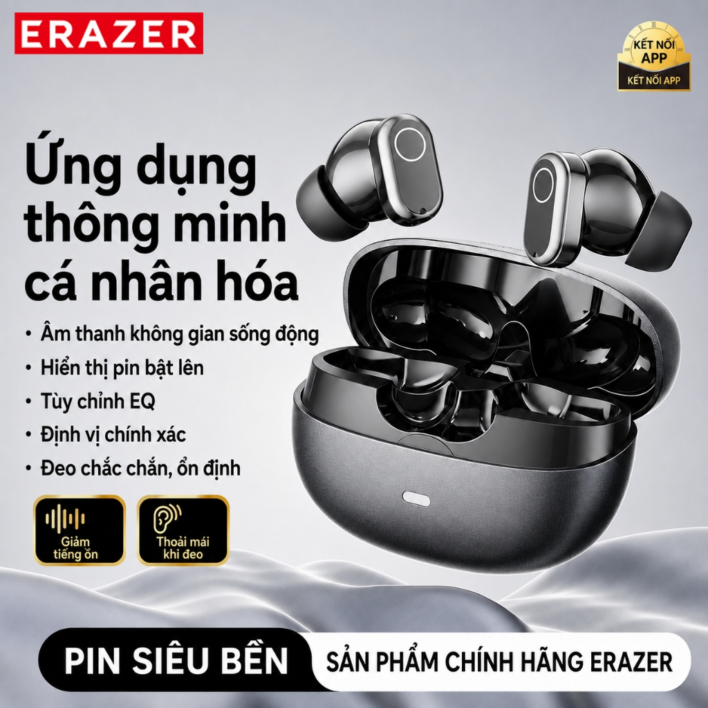 ERAZER EP167 Tai nghe Bluetooth  hỗ trợ dịch thuật AI – Bluetooth 6.0, khử ồn ENC, độ trễ thấp, âm thanh Hi-Fi, kháng nước IPX5 | BigBuy360 - bigbuy360.vn