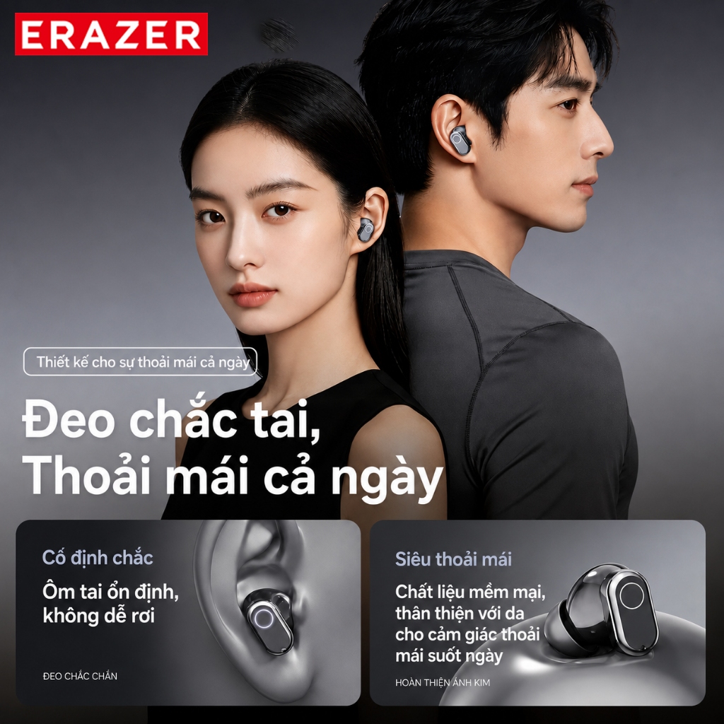 ERAZER EP167 Tai nghe Bluetooth  hỗ trợ dịch thuật AI – Bluetooth 6.0, khử ồn ENC, độ trễ thấp, âm thanh Hi-Fi, kháng nước IPX5 | BigBuy360 - bigbuy360.vn