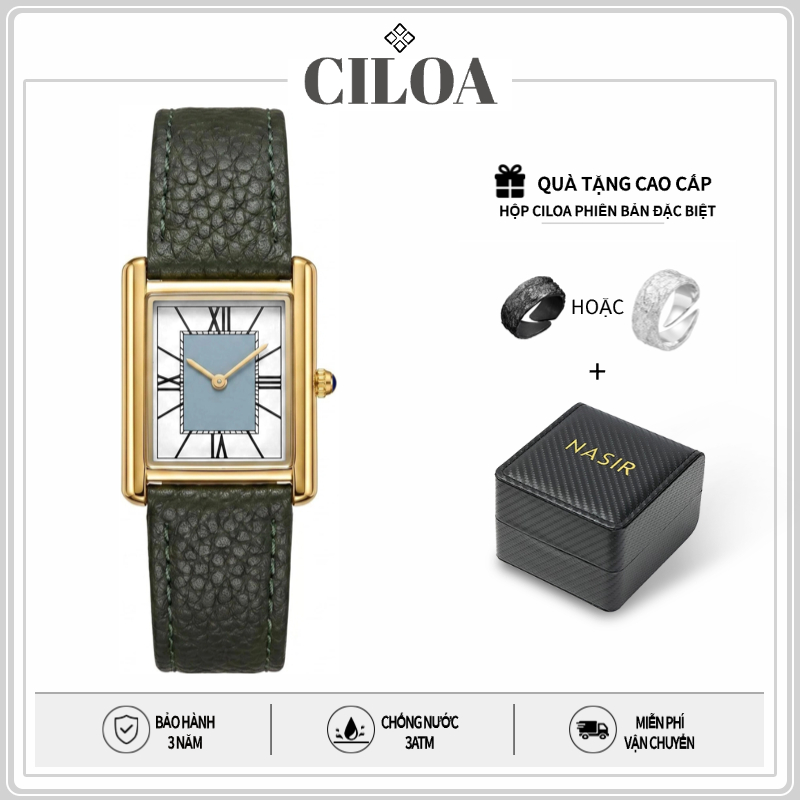 CILOA-Pháp Retro Xe Tăng Vuông Đồng Hồ Niche Light Sang Trọng Chính Hãng Da Đồng Hồ Đơn Giản La Mã Quy Mô Đồng Hồ Thạch Anh Nơi Làm Việc Đi Lại Phong Cách Phù Hợp-555