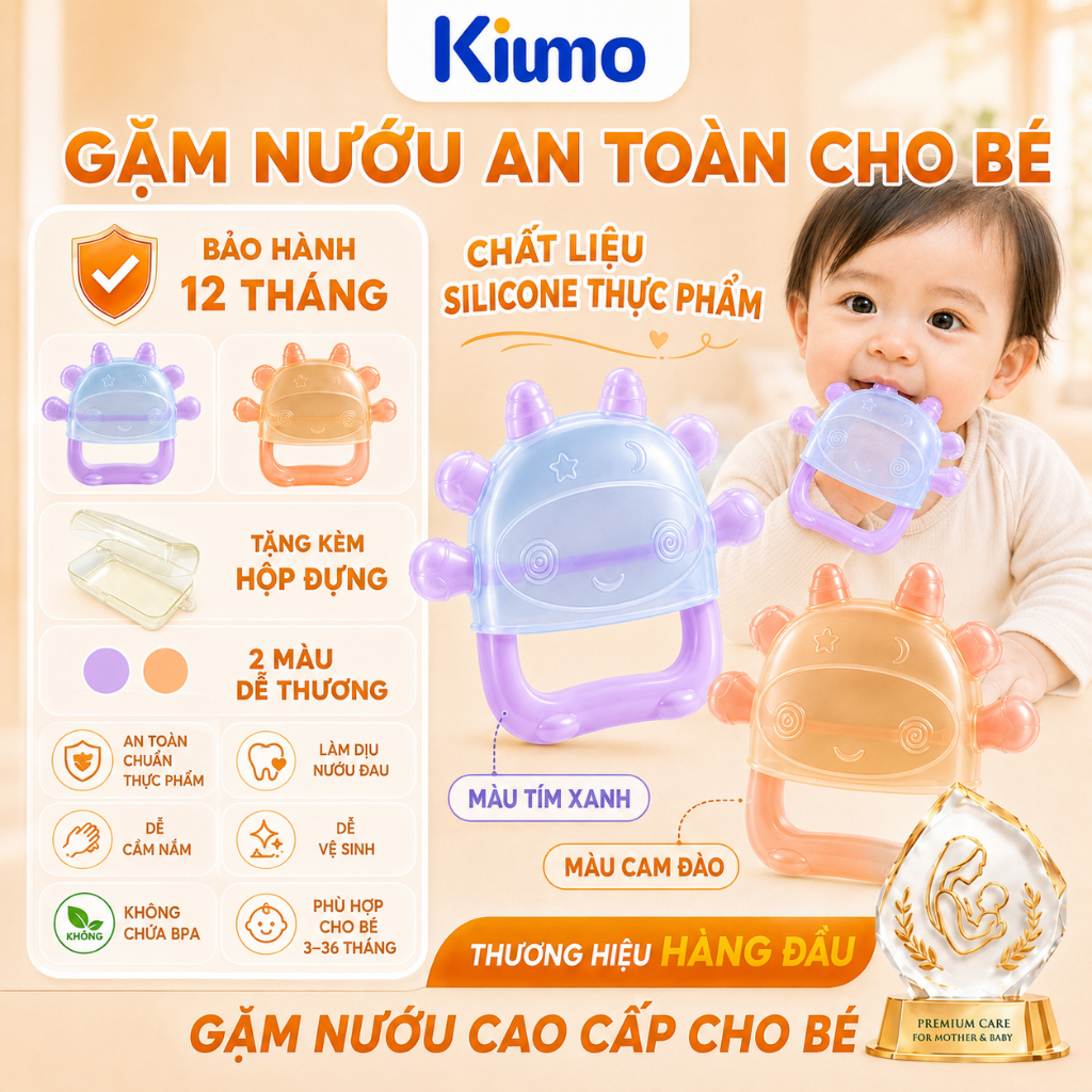 Kiumo Găng Tay Gặm Nướu Cho Bé Silicone Lỏng Thực Phẩm 360° Chống Mút Tay Không BPA Cho Bé 4-24 Tháng