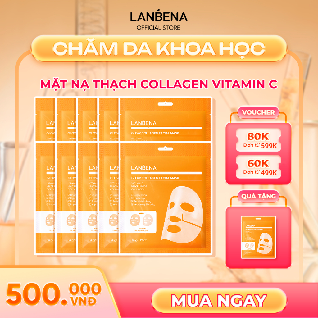 LANBENA Mặt Nạ Thạch  (34g) - Dưỡng Sáng Trắng Da, Chống Lão Hoá Giảm Nhăn Làm Dịu Trẻ Hoá Da Vitamin C  Skincare