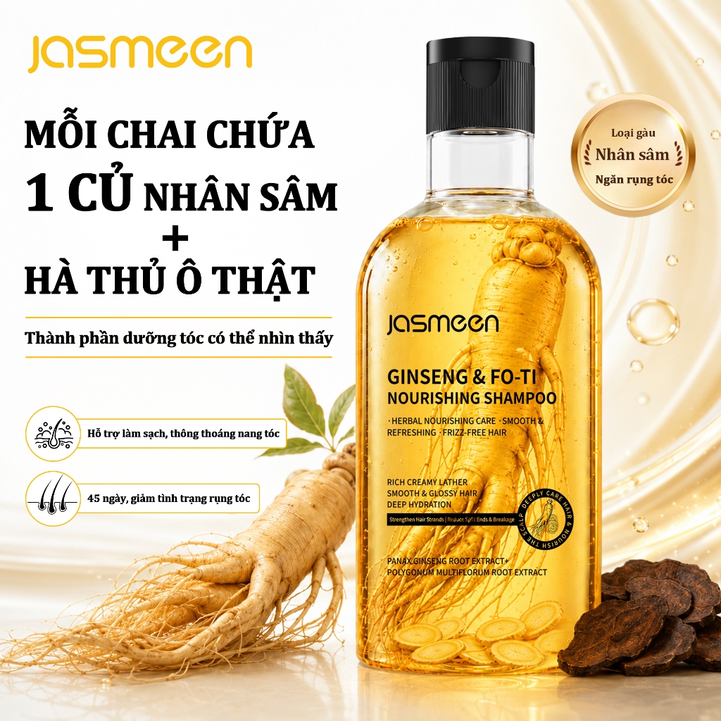 Dầu Gội Nhân Sâm JASMEEN - Dưỡng Chăm Sóc Tóc, Giúp Tóc Đen Bóng, Suôn Mượt 400ml