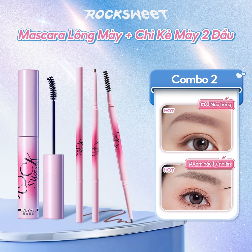 Combo 2  Rock SWEET Mascara Lông Mày 1.0 Màu #4 + Chì Kẻ Mày 2 Đầu – Lông Mày Bền, Chống Thấm Nước & Chống Mồ Hôi, Chống Nhòe