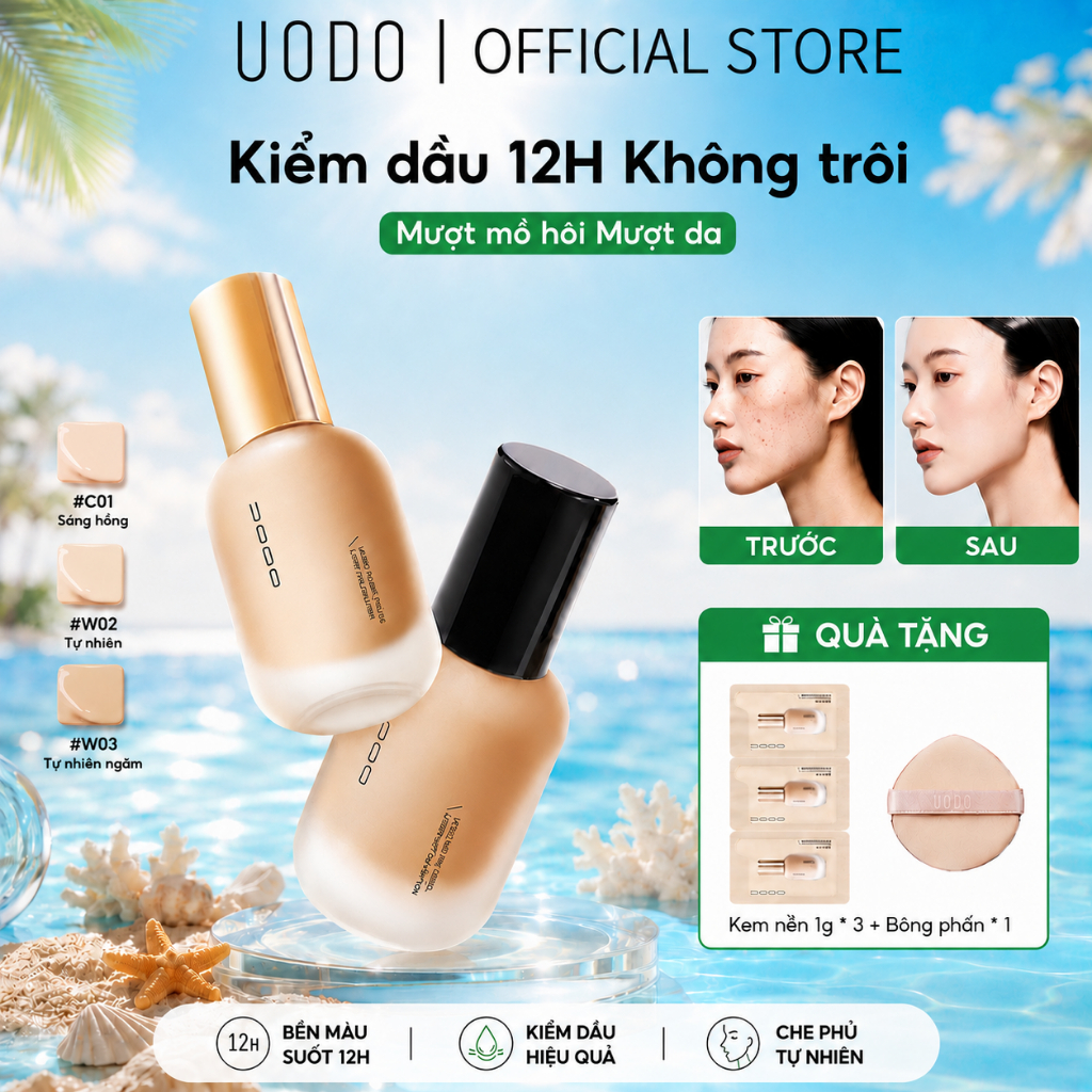 UODO Kem Nền 30ml Cho Da Dầu Da Khô Kiềm Dầu 12H Chống Mồ Hôi Không Mốc Nền Lâu Trôi Tự Nhiên
