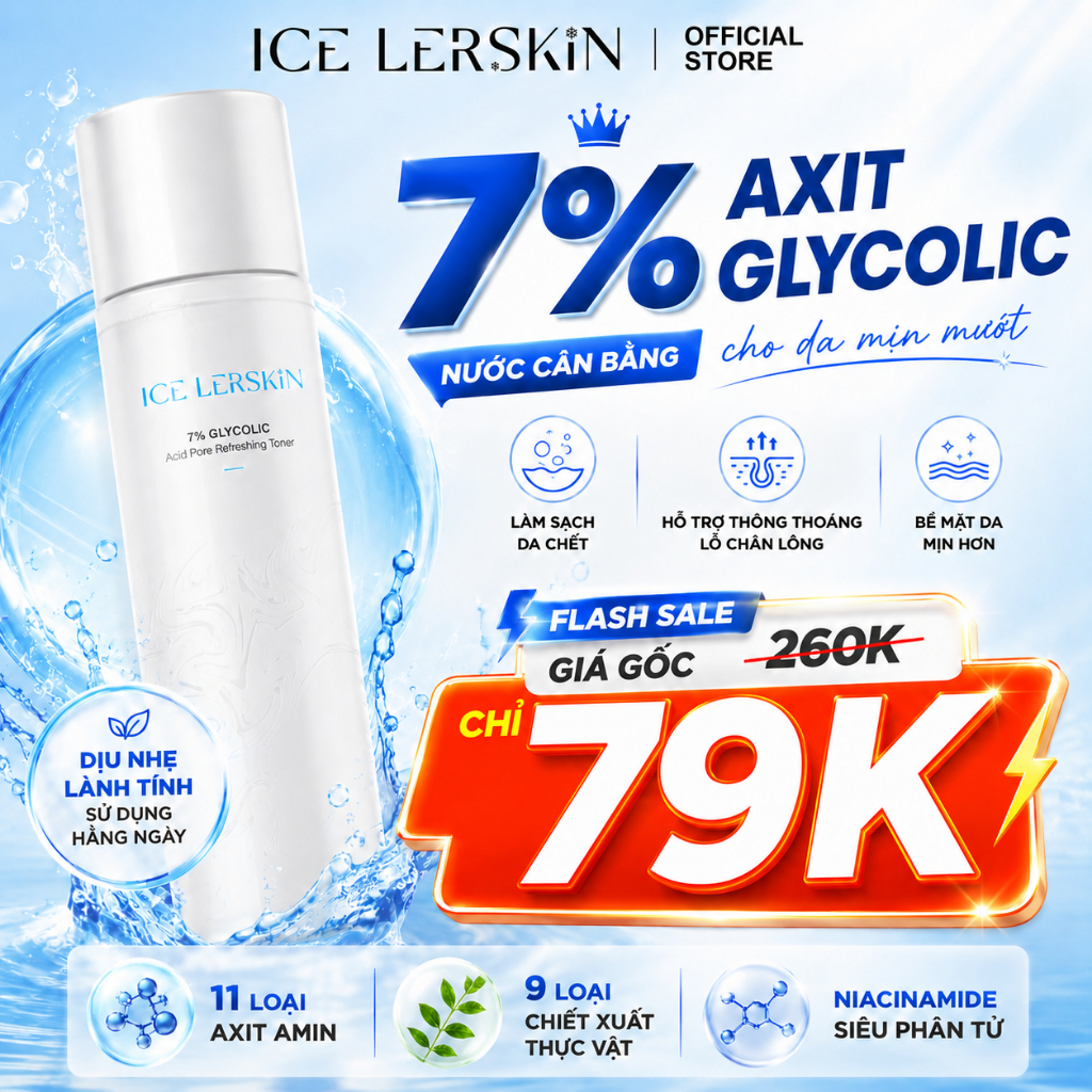 【Mua 3 Tặng 1】ICE LERSKIN Toner 7% Glycolic Acid 200ml | Nước Cân Bằng AHA | Làm Sạch Da Chết, Hỗ Trợ Thông Thoáng Lỗ Chân Lông | Combo Skincare