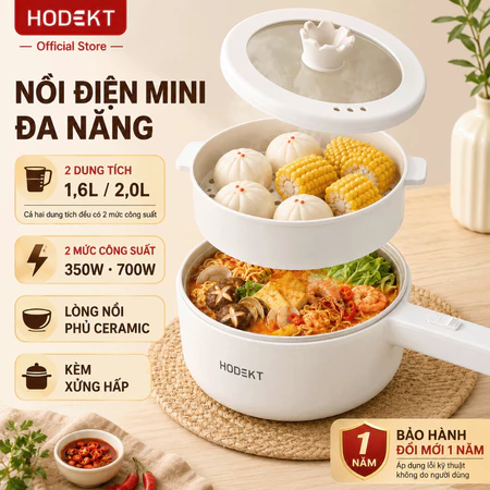 Nồi lẩu điện đa năng HODEKT 1.6L/2L Kèm Hấp Nồi Gia Dụng Chảo Chống Dính Chiên Bảo hành 12 tháng