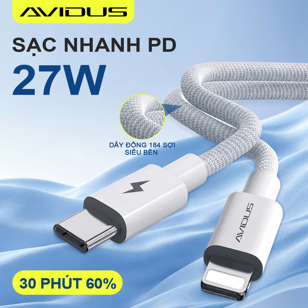 Cáp sạc nhanh AVIDUS cho điện thoại, đầu nối Type-C sang 27W.