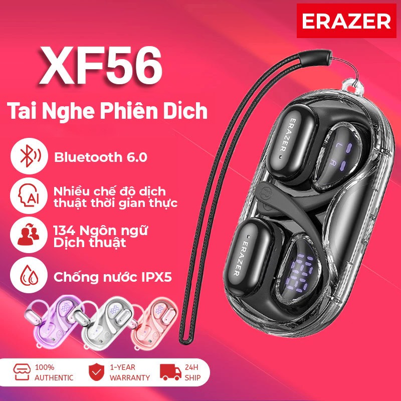 Erazer XF56 AI Dịch Tai nghe Bluetooth 6.0 Tai Nghe Phiên Dịch không dây Tai nghe thể LED IPX5 Chất lượng âm thanh HIFI chống nước