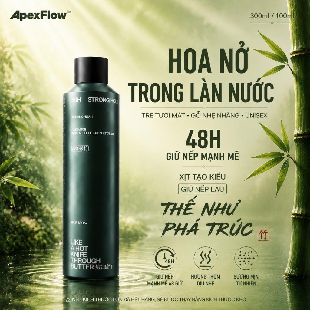 ApexFlow Xịt Tạo Kiểu Thơm - Giữ Chắc 48H, Tạo Phồng, Lì, Kiểm Soát Dầu, Không Dính 300ml