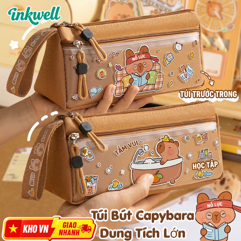 Hộp Bút Capybara Dễ Thương Cho Bé | 2 Ngăn Dung Tích Lớn | Vải Oxford | Vừa Thước 20CM