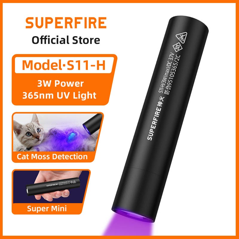 SUPERFIRE S11-H 3W LED UV Đèn pin USB có thể sạc lại Đèn đen 365nm Đèn pin cho thú cưng Máy kiểm tra nước tiểu UV