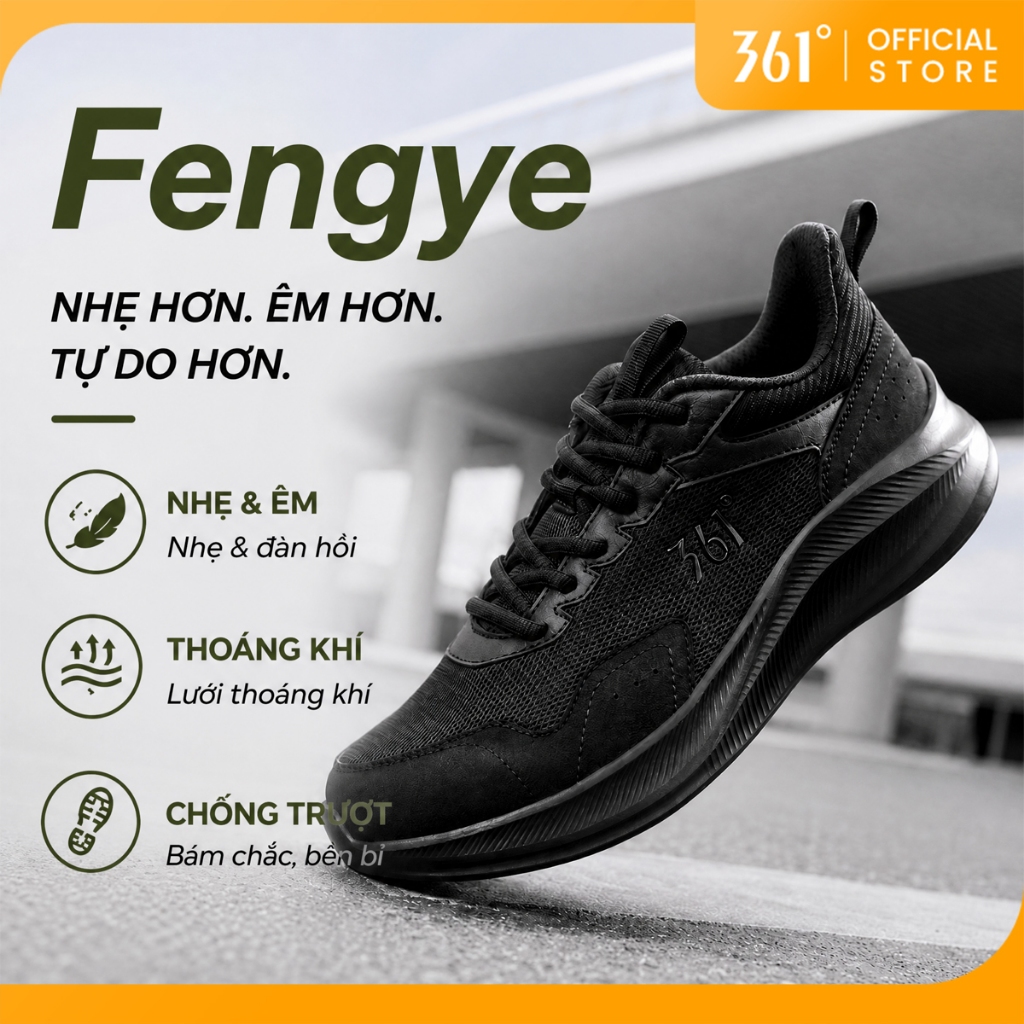 Giày chạy bộ nam Phong Thương fengye 361° hè 2026 lưới thoáng khí thể thao nam nhẹ đen giày thể thao đi bộ Fengye 672332220