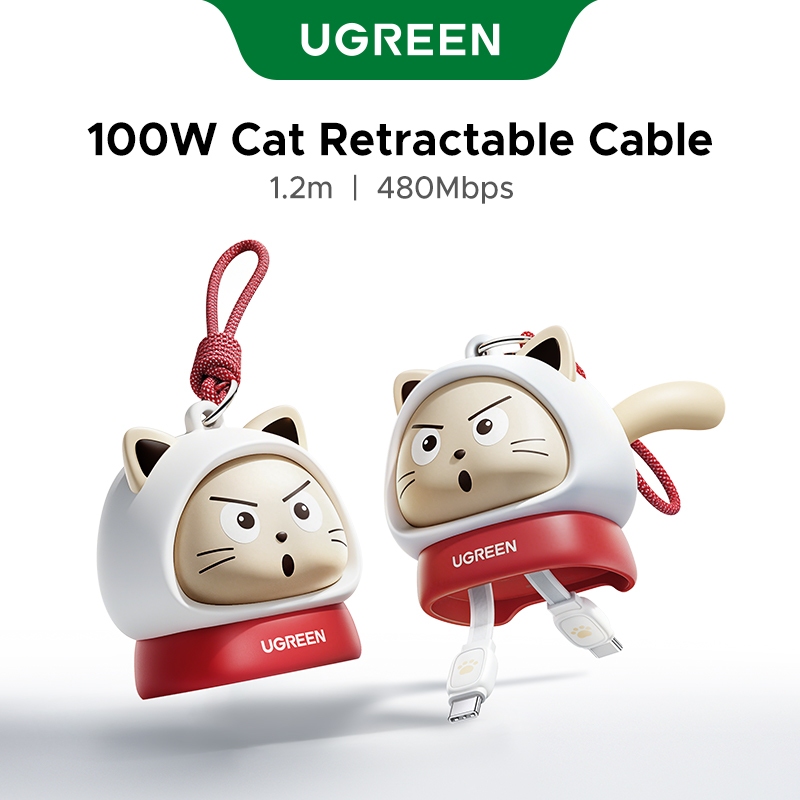 【Jackson Yee's Pick】Cáp sạc nhanh UGREEN UNO Cat USB C sang USB C PD 100W, Dây có thể thu vào kép bằng silicon 1.2m, USB 2.0, cho iPhone 17 / 16 Pro Max, MacBook, iPad, Samsung