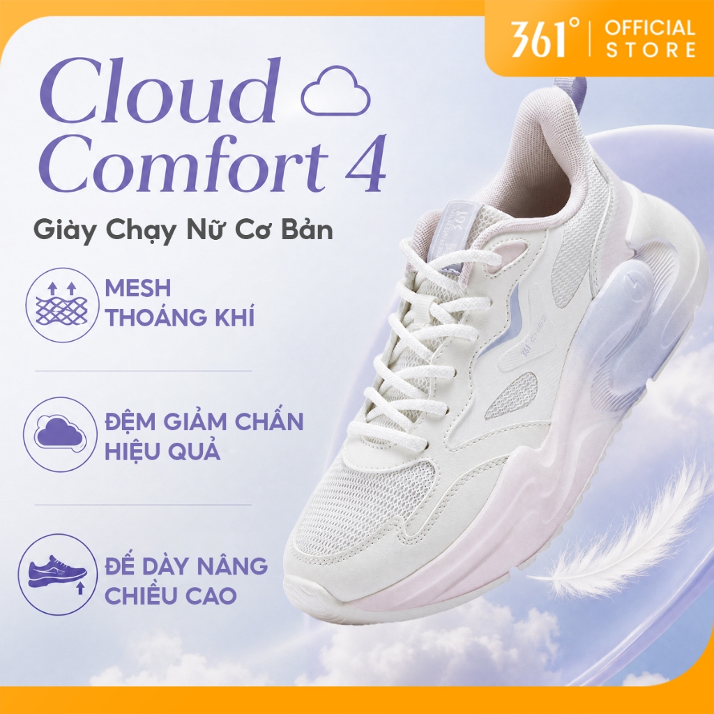 361° Vân Thư 4 Cloud Comfort Giày Thể Thao Nữ Chính Hãng Lưới Thoáng Mát Siêu Nhẹ Đế Dày Tự Nhiên Cao Chân Phối Đồ Dễ Dàng 682616704