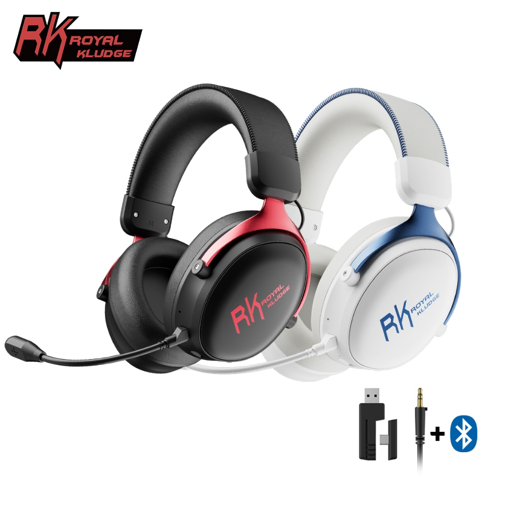 Tai nghe chơi game màu trắng RK Royal Kludge RK HG105 Cyborg Trình điều khiển loa không dây 53mm có nút bịt tai da Protein