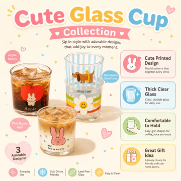 Thủy tinh thỏ dễ thương 400ml. Thủy tinh matcha họa tiết hoạt hình, thủy tinh dày, thủy tinh nước trái cây, thủy tinh sữa, thủy tinh cà phê.