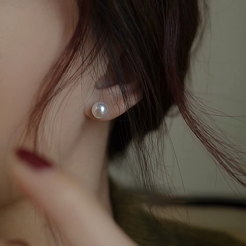 Bông Tai Hạt Vỏ Sò Phong Cách Hàn Quốc Đeo hàng ngày Quà tặng nữ Dự Tiệc  5-6mm Ngọc Trai Giả
