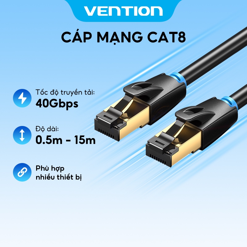 Vention  Cáp Ethernet Cat 8 40Gbps Cáp mạng LAN SFTP Cat8 siêu tốc Đầu nối mạ vàng Dây vá RJ45 cho Modem Laptop PC TVBOX BOX TV