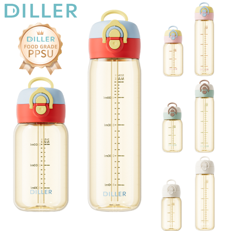 Bình nước Diller PPSU, chịu nhiệt 180°C, Không chứa BPA, Đầu kép, Chống rò rỉ, 380 / 520ml D2606